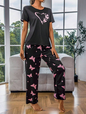 Butterfly Heart printed Pj suit