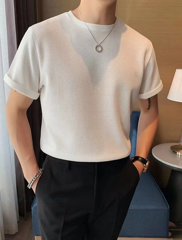Waffle Knitted White Tee