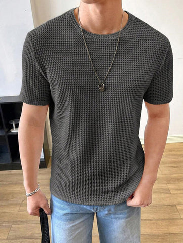 Waffle Knitted Charcoal Grey Tee