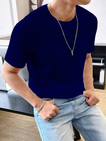 Waffle Knitted Navy Blue Tee